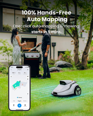 TerraMow V1000 Robot Lawn Mower, Tri-AI Vison Technology Without Wire/RTK/Signal Issues, Auto Mapping, Max 0.3 Acres, Vision Navigation, AI Obstacles Avoidance, 100% Hands Free for Complex Gargen Mow