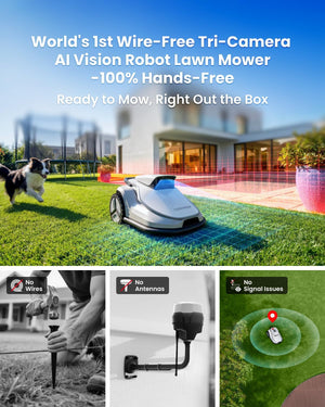 TerraMow V1000 Robot Lawn Mower, Tri-AI Vison Technology Without Wire/RTK/Signal Issues, Auto Mapping, Max 0.3 Acres, Vision Navigation, AI Obstacles Avoidance, 100% Hands Free for Complex Gargen Mow