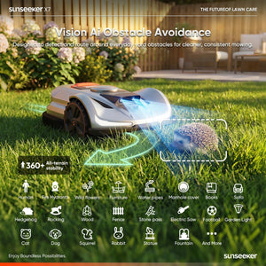 Sunseeker X7 Wireless Robot Lawn Mower 0.75 Acre/ 32,000Sq. Ft, with Smart APP Control, Vision AI System & RTK, Path Planning, Adaptive Floating Cut Height up to 4", for Medium to Large Yards