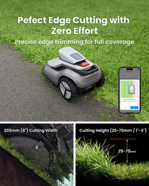 TerraMow V1000 Robot Lawn Mower, Tri-AI Vison Technology Without Wire/RTK/Signal Issues, Auto Mapping, Max 0.3 Acres, Vision Navigation, AI Obstacles Avoidance, 100% Hands Free for Complex Gargen Mow
