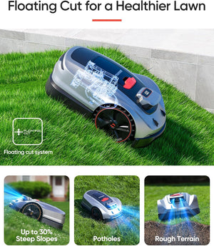 Sunseeker X3 Plus Robot Lawn Mower no Wire,0.3 Acre/13,000 Sq. Ft,Smart APP Control, AI & RTK Navigation, 6 Muti-Zone, Path Planning, for Small/Medium Yards, Included a Set of Blades.