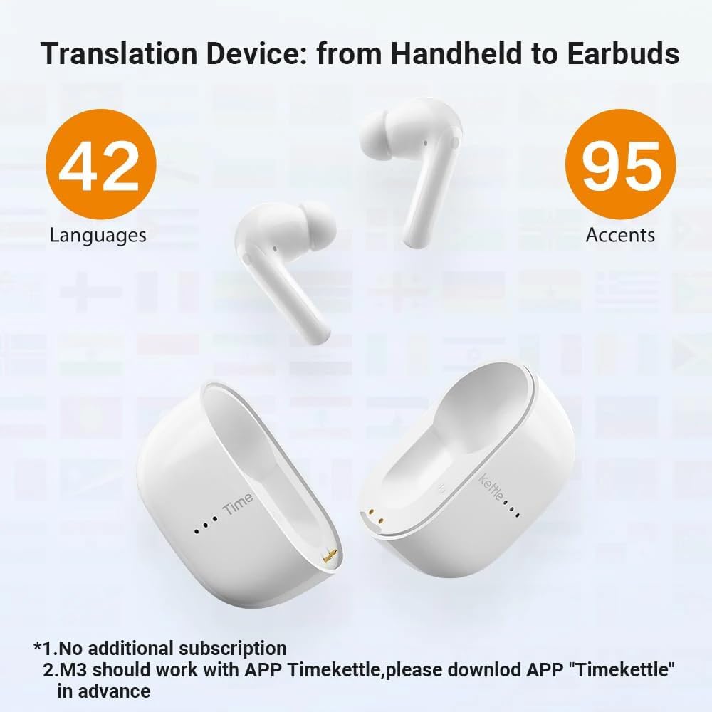 Timekettle M3 3 in 1 Language Translation Earbuds,43 Languages & 96 Accents, Offline Translator, No Subscription,Bluetooth,for Exploring Expat Life Freely, APP Compatible with iOS & Android,White