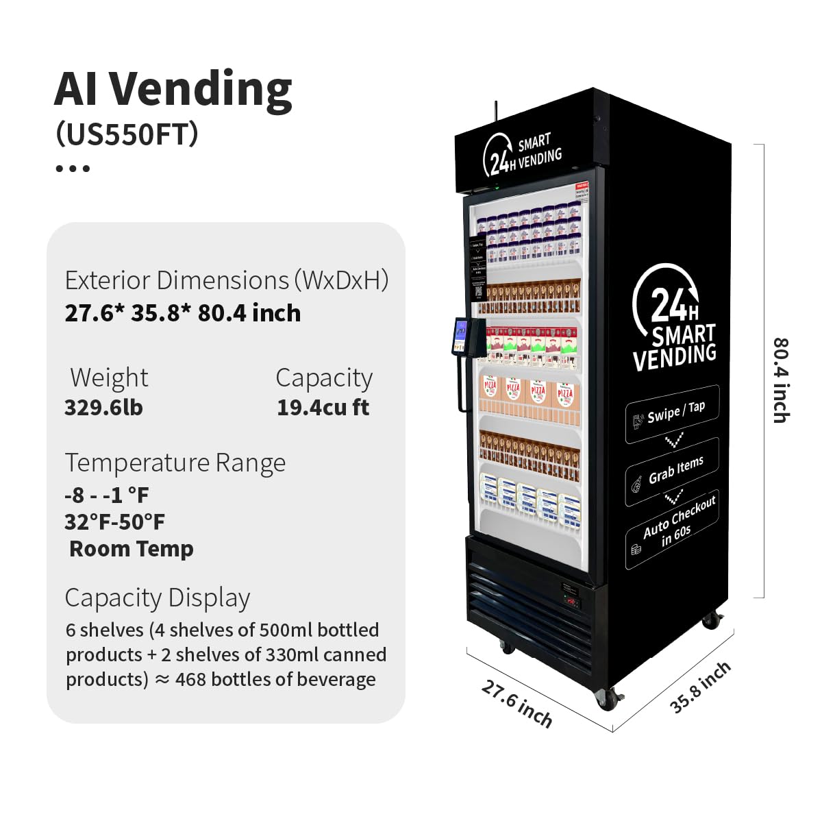 Smart Combo Vending Machine for Business with AI Technology Vending Machine for Sale, Card Reader & App Control Refrigerated Commercial US-360