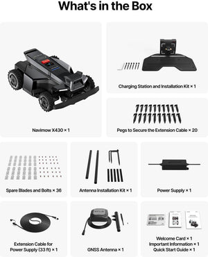 Segway Navimow X430 Robot Lawn Mower Wire Free with Garage X, 4WD for 84% Slopes, Zero-Turn Mowing, Dual 180W Motors, Covers 1 Acre (Garage Shipped Separately)