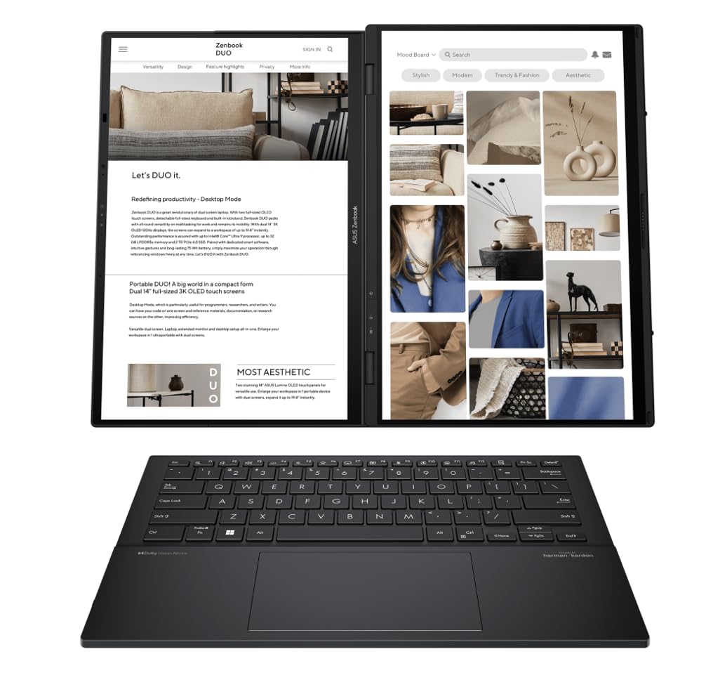 ASUS Zenbook Duo AI Powered 2-in-1 Laptop 14.0" Touchscreen OLED WUXGA Display (Intel Ultra 9-285H, 32GB LPDDR5X, 2TB PCIe SSD, Backlit KB, 2 Thunderbolt 4, WiFi 7, Win 11 Pro) w/DKZ USB Port Expander
