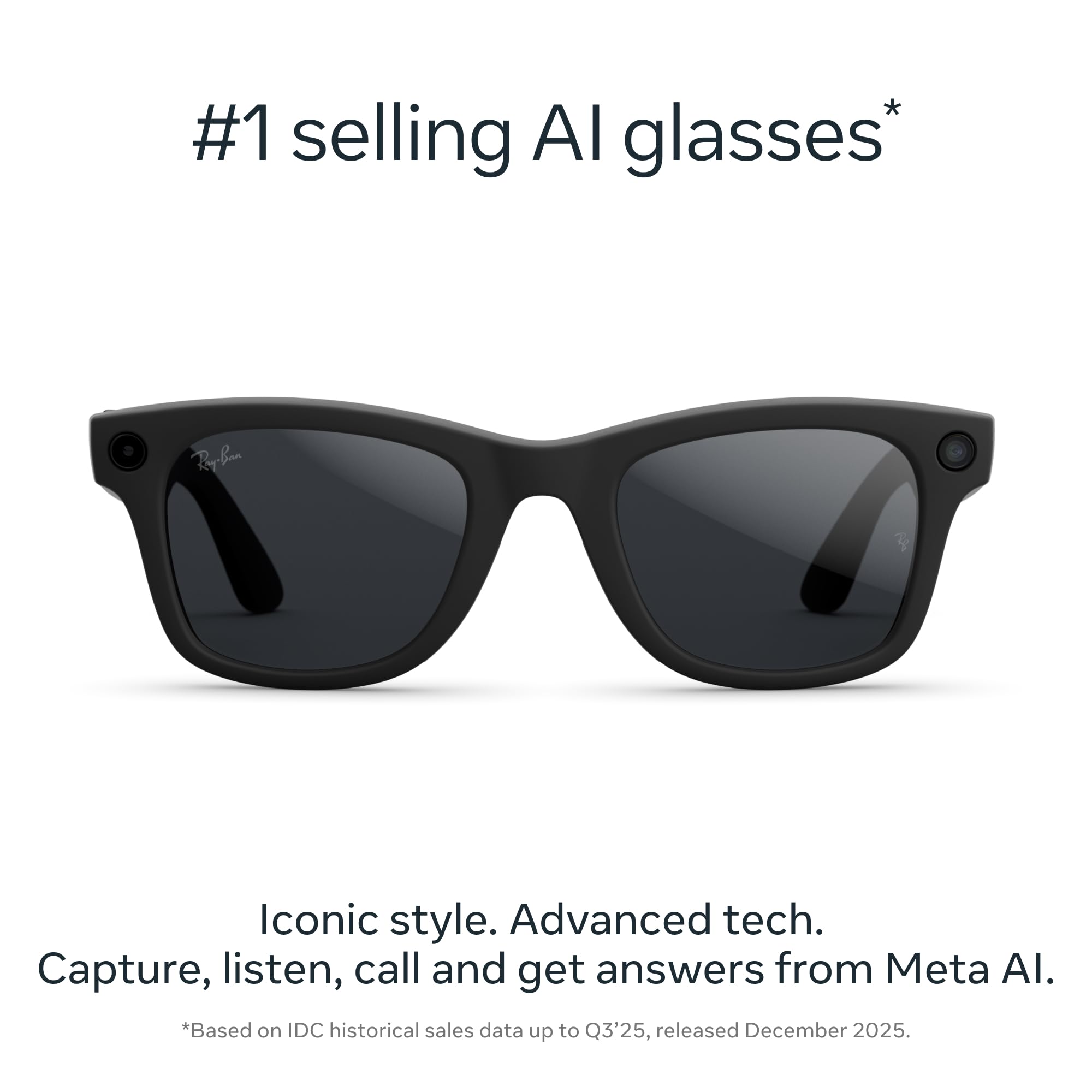 Ray-Ban Meta (Gen 2), Wayfarer, Matte Black | Smart AI Glasses for Men, Women — 2x Battery Life — 3K Ultra HD Resolution — 12 MP Ultra-Wide Camera, Audio, Video — Transitions® Grey Lenses