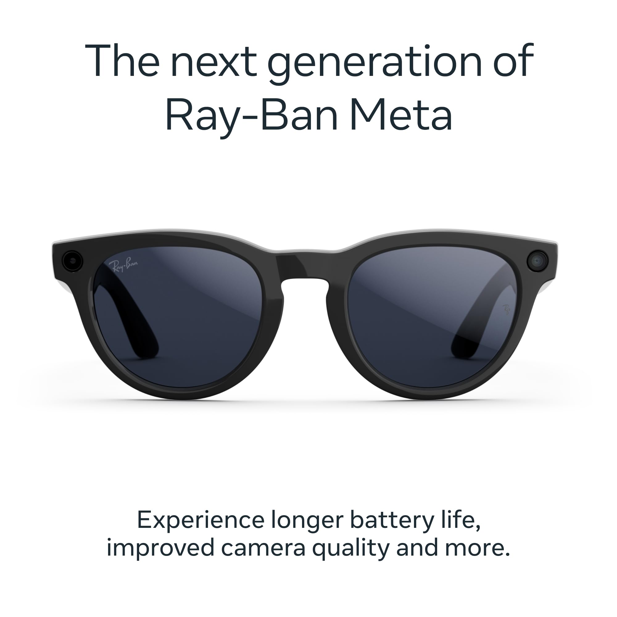 Ray-Ban Meta (Gen 2), Headliner, Shiny Black | Smart AI Glasses for Men, Women — 2x Battery Life — 3K Ultra HD Resolution — 12 MP Ultra-Wide Camera, Audio, Video — Transitions® Sapphire Lenses