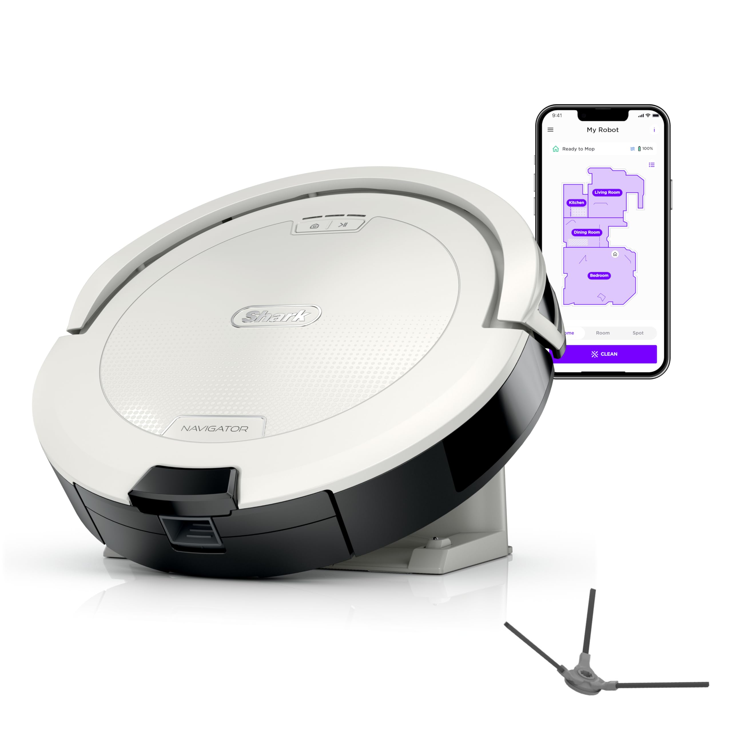 Shark Navigator Robot Vacuum and Self-Empty Base with Bagless 60-Day Capacity Self-Empty Base, SmartPath Navigation, Powerful Pet Hair Pickup, Anti-Hair Wrap, For Carpets & Hard Floors, Grey, RV2120AE