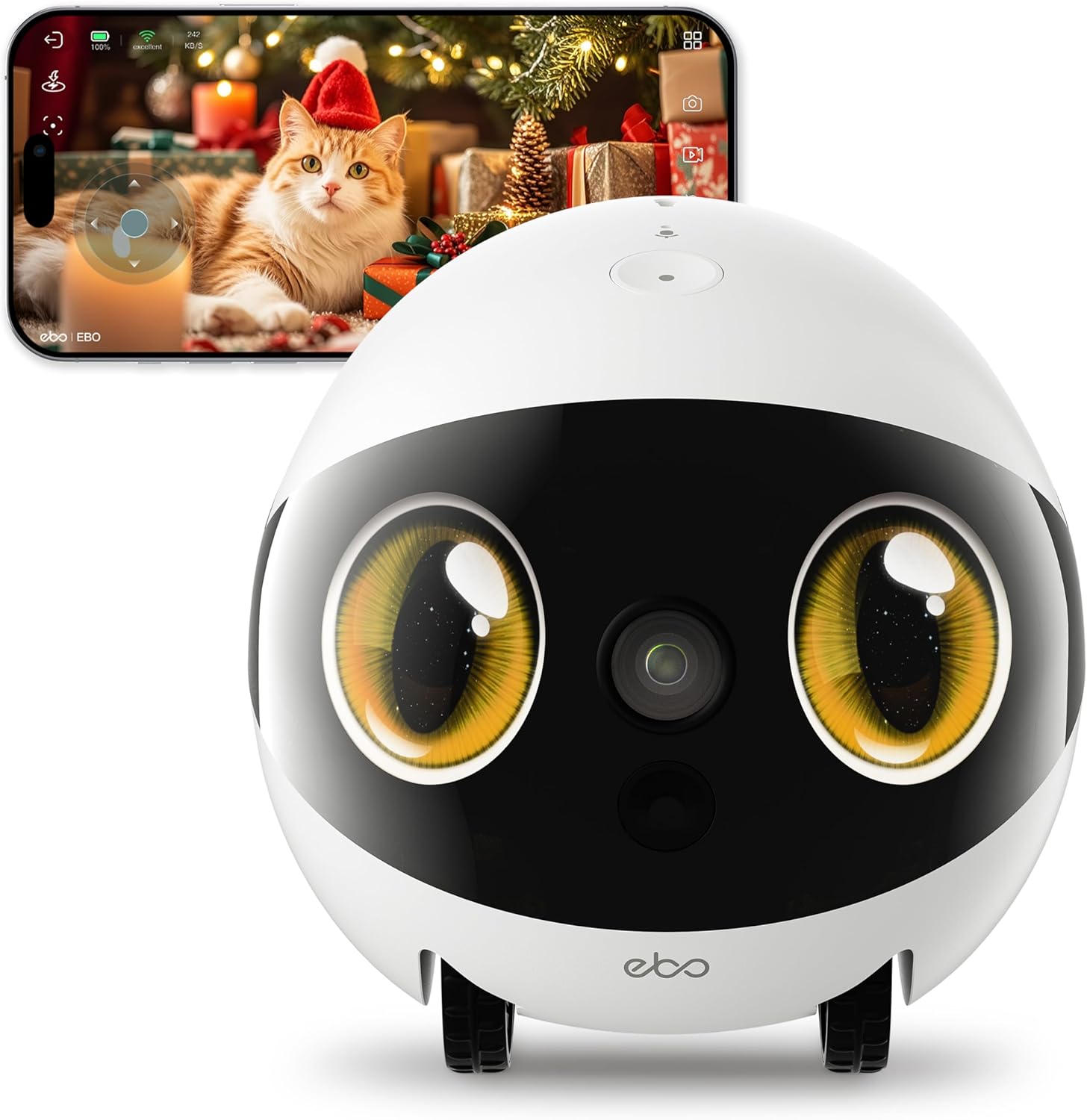 Enabot EBO Air 2S FamilyBot, intelligente verrijdbare robot voor thuisbewaking met dubbel schermogen, 2,5K intelligente patrouille bewakingscamera, huisdiercamera met 2-weg audio, auto-lading