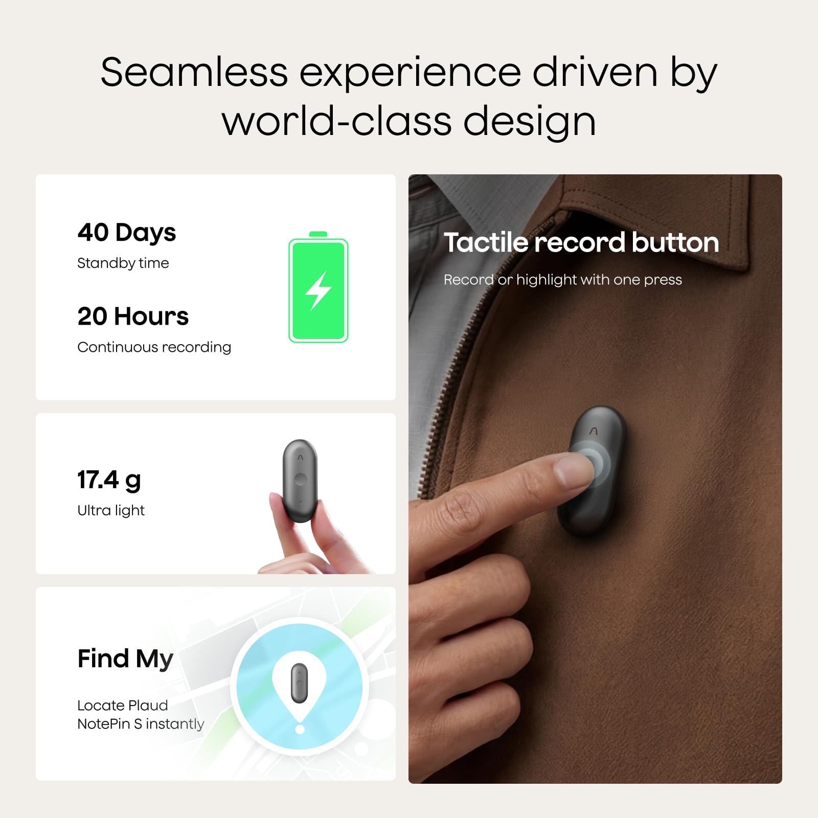 Plaud NotePin S AI Voice Recorder, Wearable AI Notetaker, AI Transcribe & Summarize, Support 112 Languages, 64GB Memory, Audio Recorder for Meetings Interviews with 4 Accessories