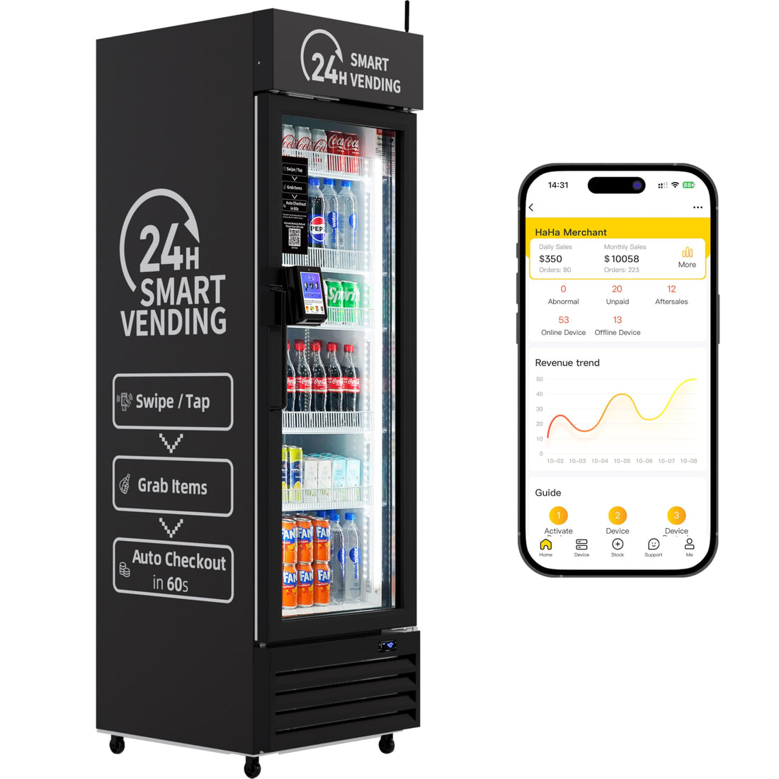 Smart Combo Vending Machine for Business with AI Technology Vending Machine for Sale, Card Reader & App Control Refrigerated Commercial US-360