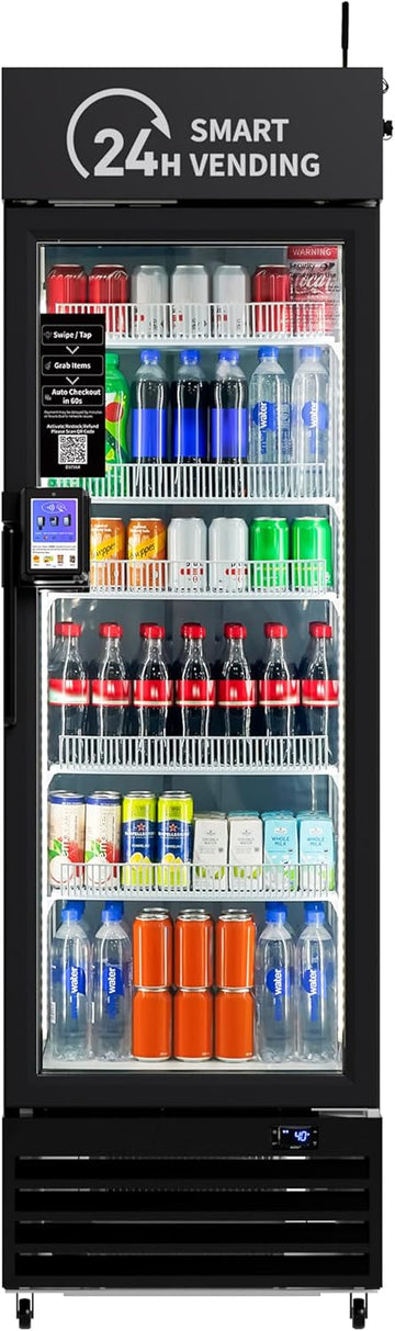 AI Vending Machine with Self-Checkout - DC360 Combo Refrigerated Vending for Fresh Food, Snacks & Cold Beverages - Real Time Inventory - Ideal for Office, School, Hospital, Gym (Black)