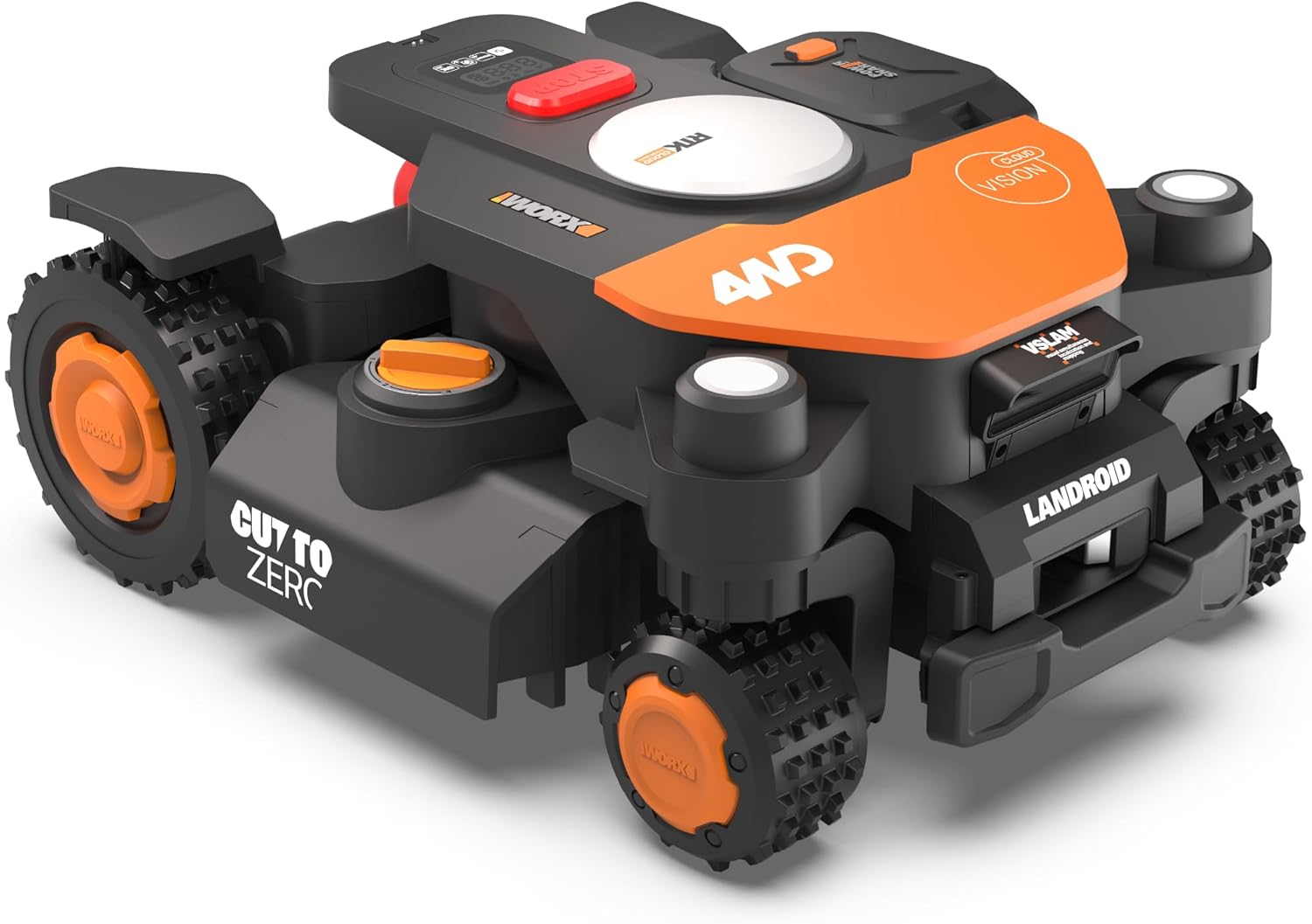Worx Landroid Vision Cloud 4WD Robot Lawn Mower, No Perimeter Wire Robot Mower for 1/4 Acre, AI Obstacle Avoidance + RTK Cloud Navigation, 84% Slope, Auto Mapping, App Control, Cut-to-Zero, WR341
