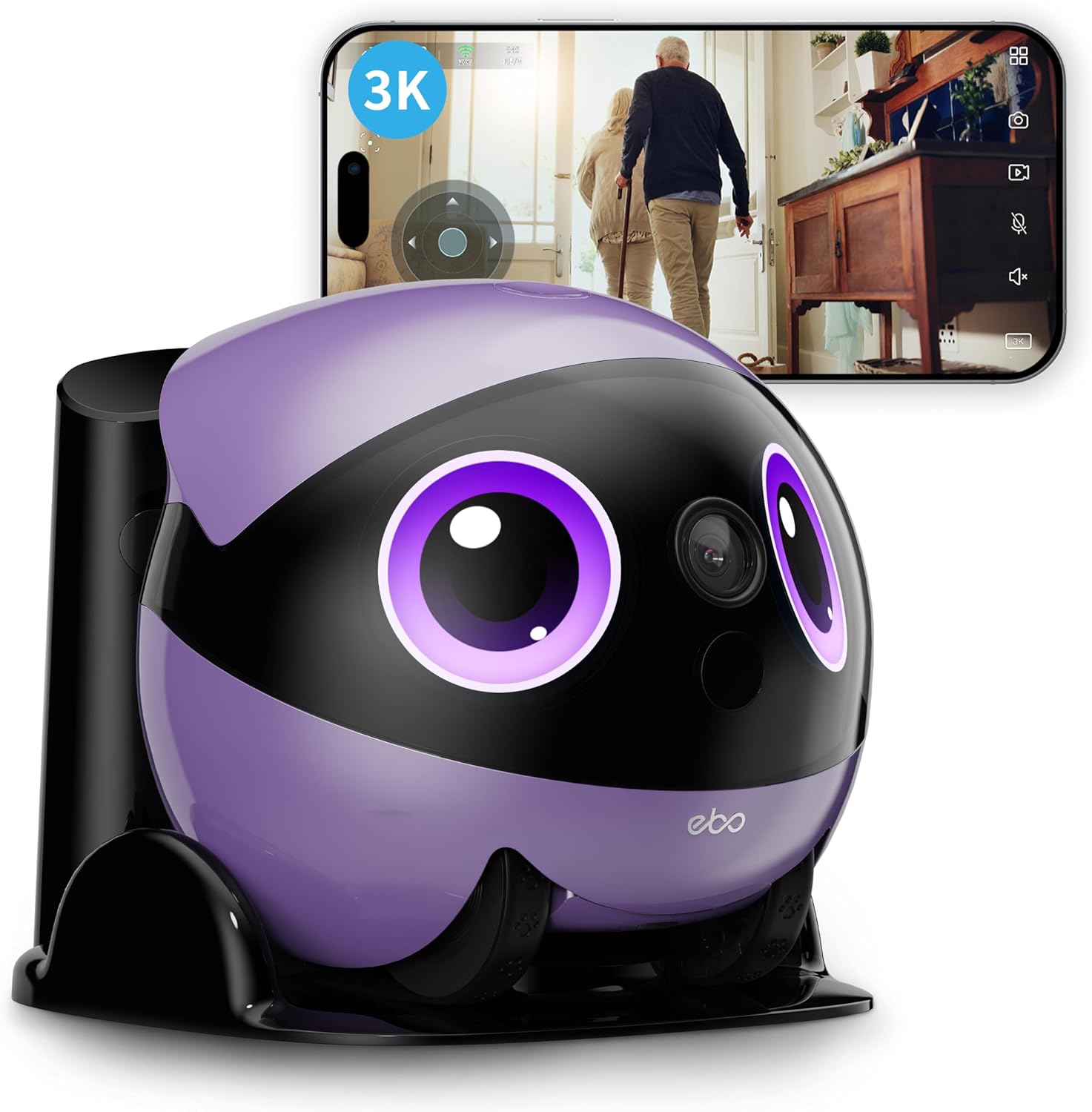 Enabot EBO Air 2 Plus FamilyBot, interactieve robot, 3K verrijdbare thuisbewaking, bewakingscamera met KI-chat (ChatGPT) en auto-patrouille & twee-weg audio en videogesprekken (mist lila)