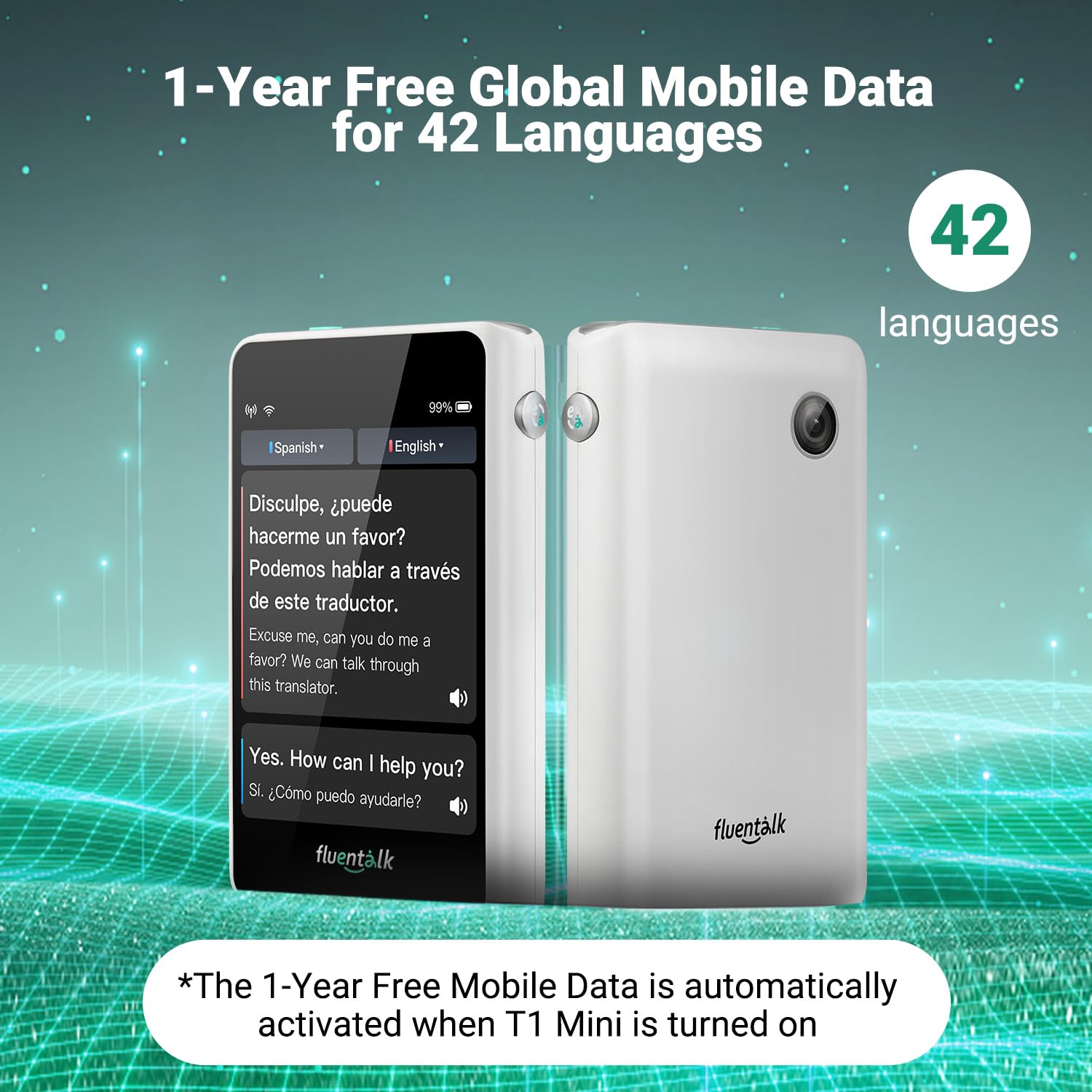 Timekettle, Fluentalk T1 Mini Translator Device No WiFi Needed, Built in 1-Year Global Mobile Data, Supports 40 Languages and Photo Translation, Instant Language Translator for Travelling White