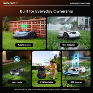 Sunseeker X7 Wireless Robot Lawn Mower 0.75 Acre/ 32,000Sq. Ft, with Smart APP Control, Vision AI System & RTK, Path Planning, Adaptive Floating Cut Height up to 4", for Medium to Large Yards
