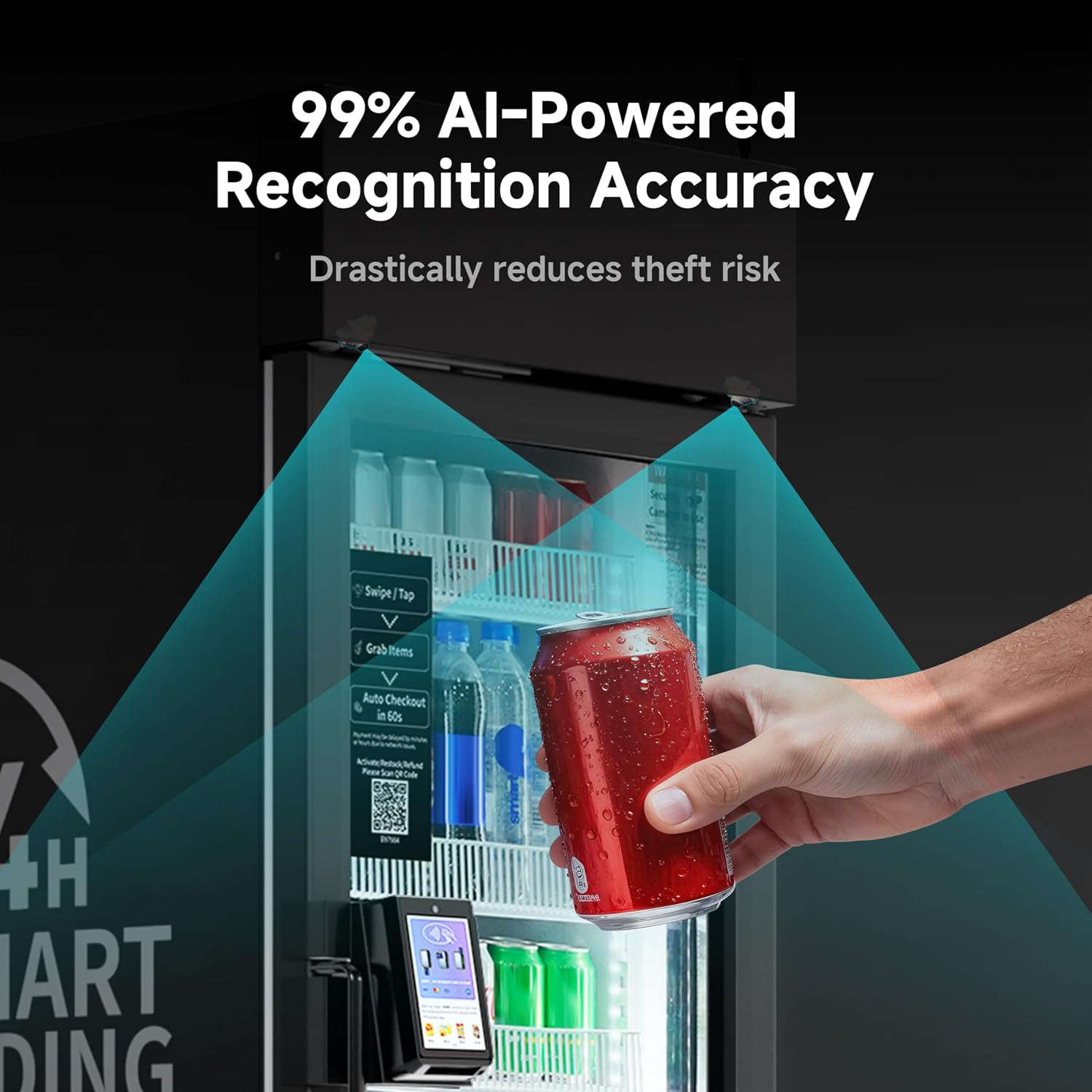 AI Vending Machine with Self-Checkout - DC360 Combo Refrigerated Vending for Fresh Food, Snacks & Cold Beverages - Real Time Inventory - Ideal for Office, School, Hospital, Gym (Black)