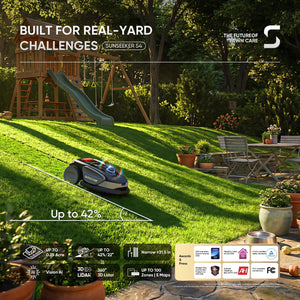 Sunseeker S4 LiDAR Robot Lawn Mower for Up to 0.25 Acre (1000 m²), Vision AI + 360° 3D LiDAR Navigation, Wire-Free Virtual Boundary, Systematic Cutting, 42% Slope, App Control, 60 dB Quiet Mowing