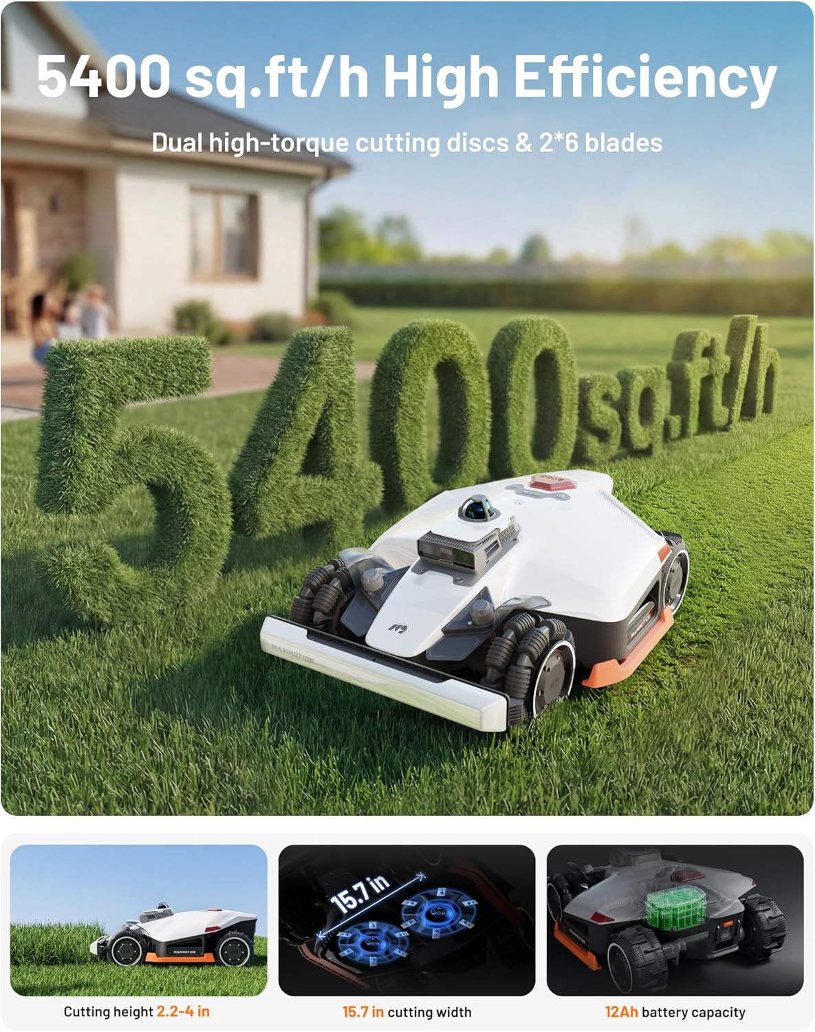 Mammotion LUBA 3 AWD 3000H Robot Lawn Mower for 0.75 Acre, 360° LiDAR+NetRTK+AI Vision Tri-Fusion Positioning, All-Wheel-Drive for 80% Slopes, 30 Multi-Zone Management, Cutting Height 2.2"-4.0"