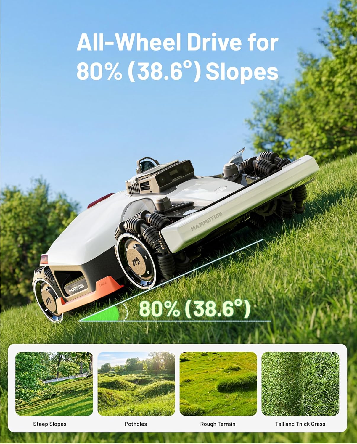 Mammotion LUBA 3 AWD 5000H Robot Lawn Mower with Garage, 1.25 Acres, 360° LiDAR+NetRTK+AI Vision, All-Wheel-Drive for 80% Slopes, 50 Multi-Zone Management, Cutting Height 2.2"-4.0"