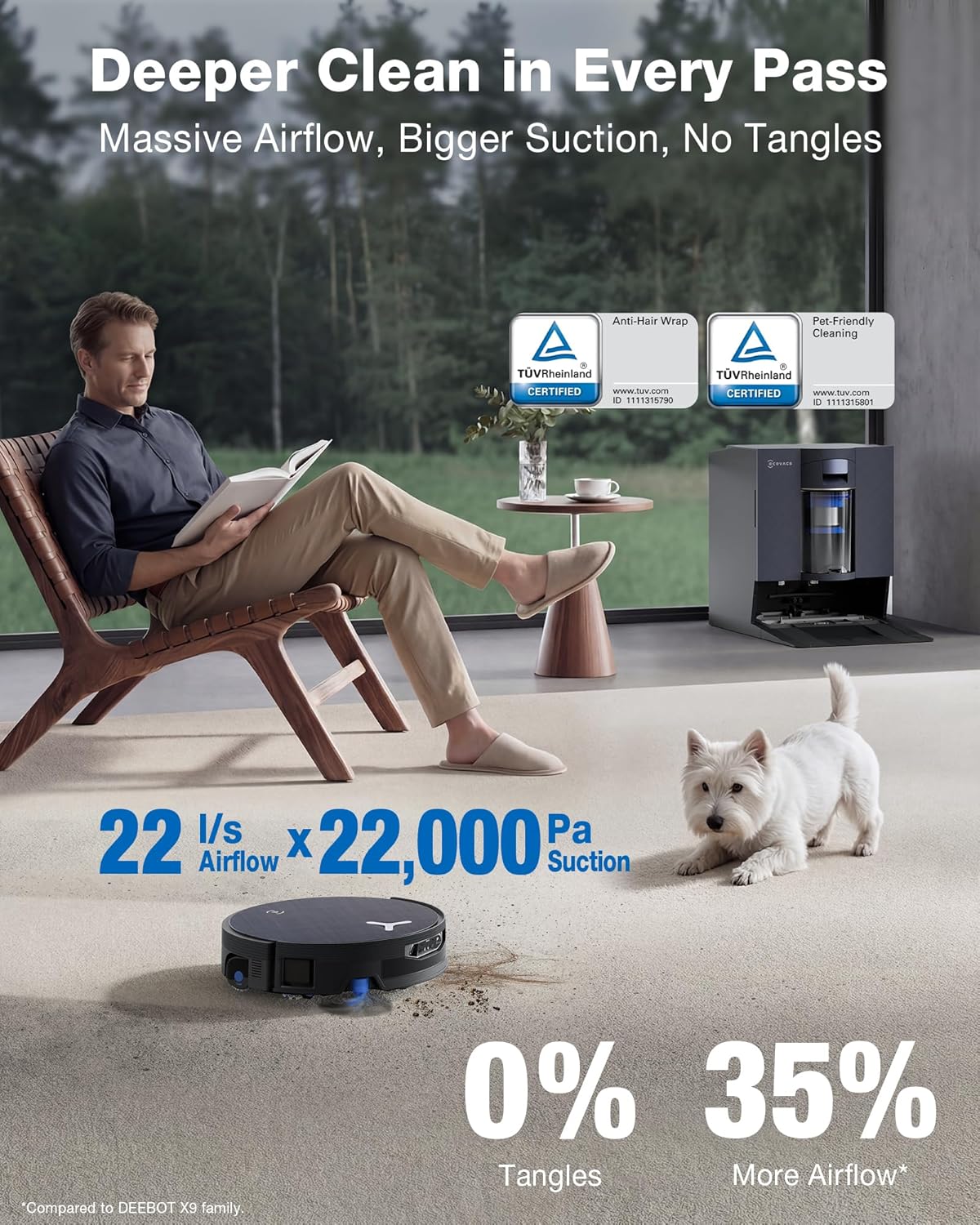 ECOVACS DEEBOT X12 OMNICYCLONE Robot Vacuum and Mop, 22000Pa Suction, FocusJet Pre-Spray, Bagless Dust Station, OZMO Self-Washing Mop, TruEdge Cleaning, ZeroTangle, AIVI 3D AI Navigation