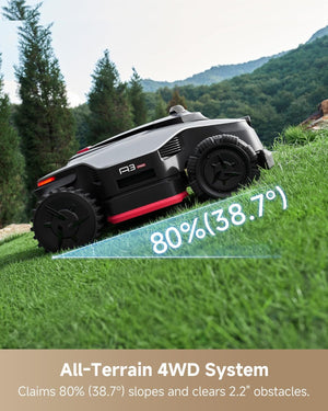 DREAME LiDAR 5000 Robot Lawn Mower A3 AWD Pro Wire Free No RTK, 4WD for 38.7° Slopes, Dual AI Vision Robotic Lawn Mowers,Dual-Disc Cutting 15.8" Width, Smart Zero-Edge, App Control for 1.25 Acre