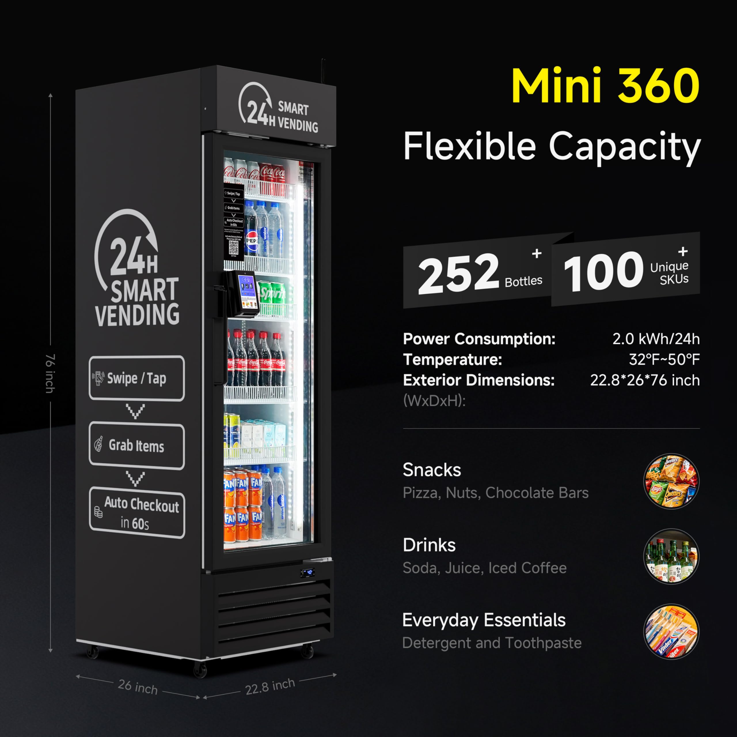 Smart Combo Vending Machine for Business with AI Technology Vending Machine for Sale, Card Reader & App Control Refrigerated Commercial US-360