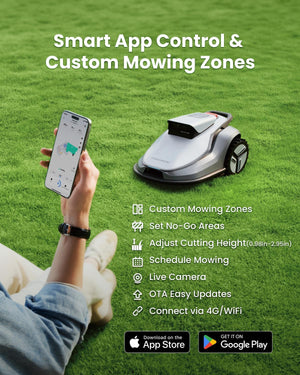 TerraMow V1000 Robot Lawn Mower, Tri-AI Vison Technology Without Wire/RTK/Signal Issues, Auto Mapping, Max 0.3 Acres, Vision Navigation, AI Obstacles Avoidance, 100% Hands Free for Complex Gargen Mow