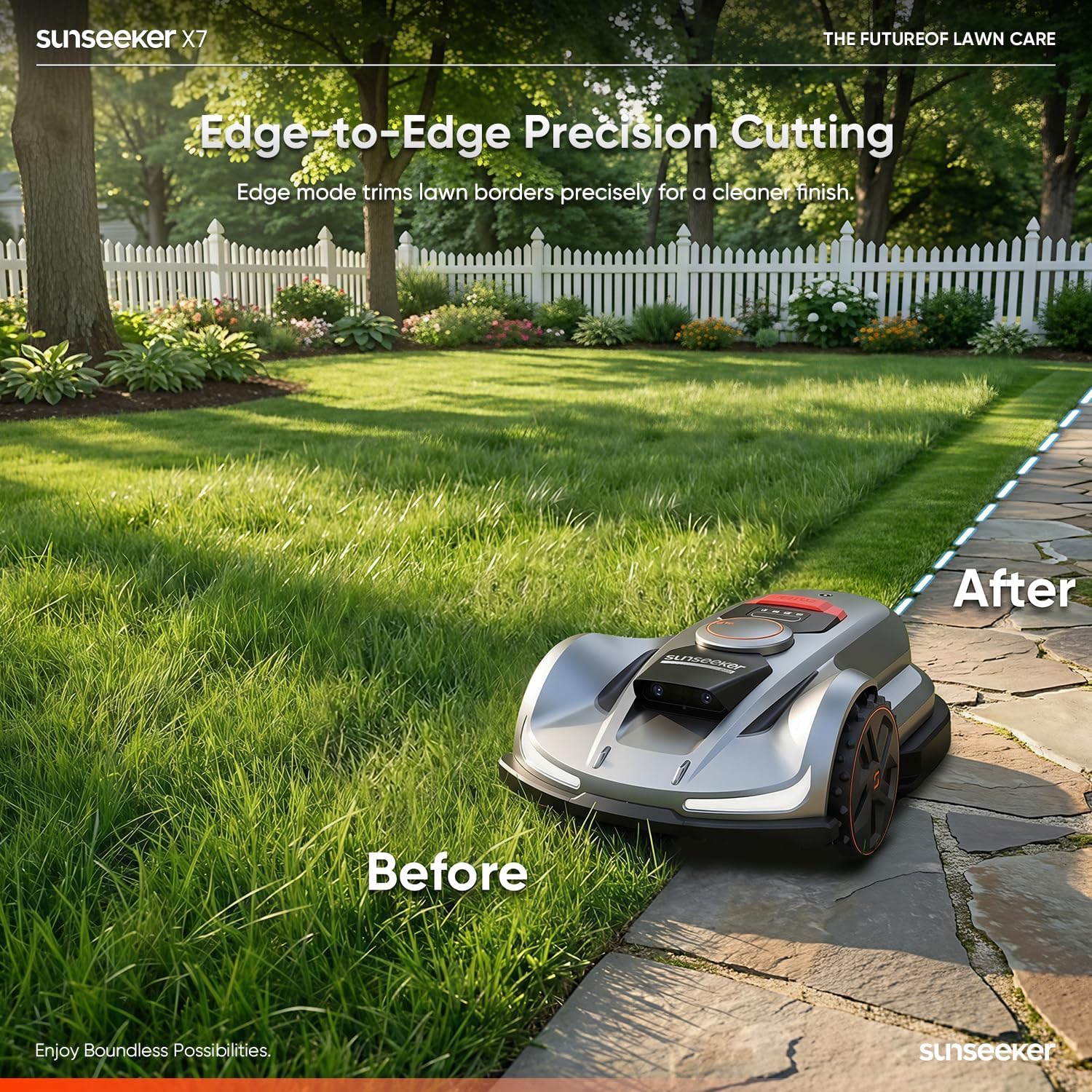 Sunseeker X7 Wireless Robot Lawn Mower 0.75 Acre/ 32,000Sq. Ft, with Smart APP Control, Vision AI System & RTK, Path Planning, Adaptive Floating Cut Height up to 4", for Medium to Large Yards