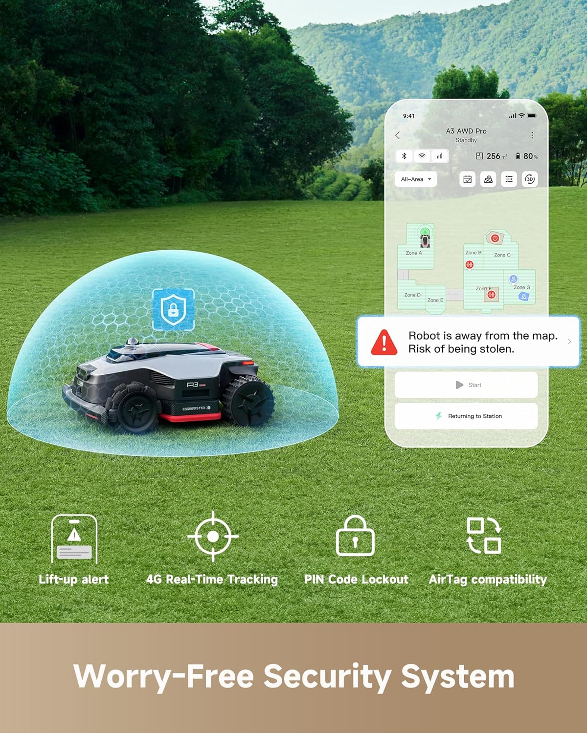 DREAME LiDAR 5000 Robot Lawn Mower A3 AWD Pro Wire Free No RTK, 4WD for 38.7° Slopes, Dual AI Vision Robotic Lawn Mowers,Dual-Disc Cutting 15.8" Width, Smart Zero-Edge, App Control for 1.25 Acre