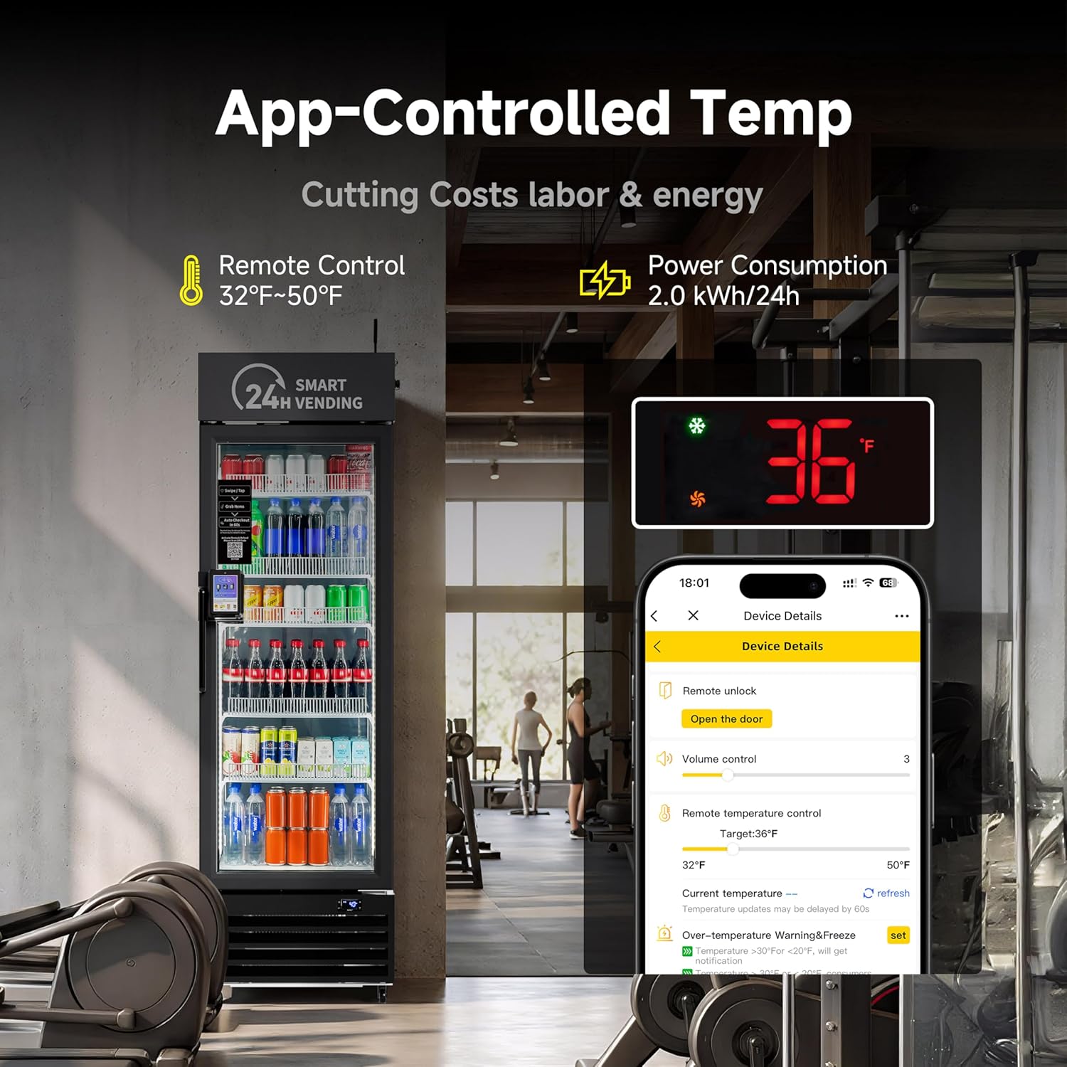 AI Vending Machine with Self-Checkout - DC360 Combo Refrigerated Vending for Fresh Food, Snacks & Cold Beverages - Real Time Inventory - Ideal for Office, School, Hospital, Gym (Black)