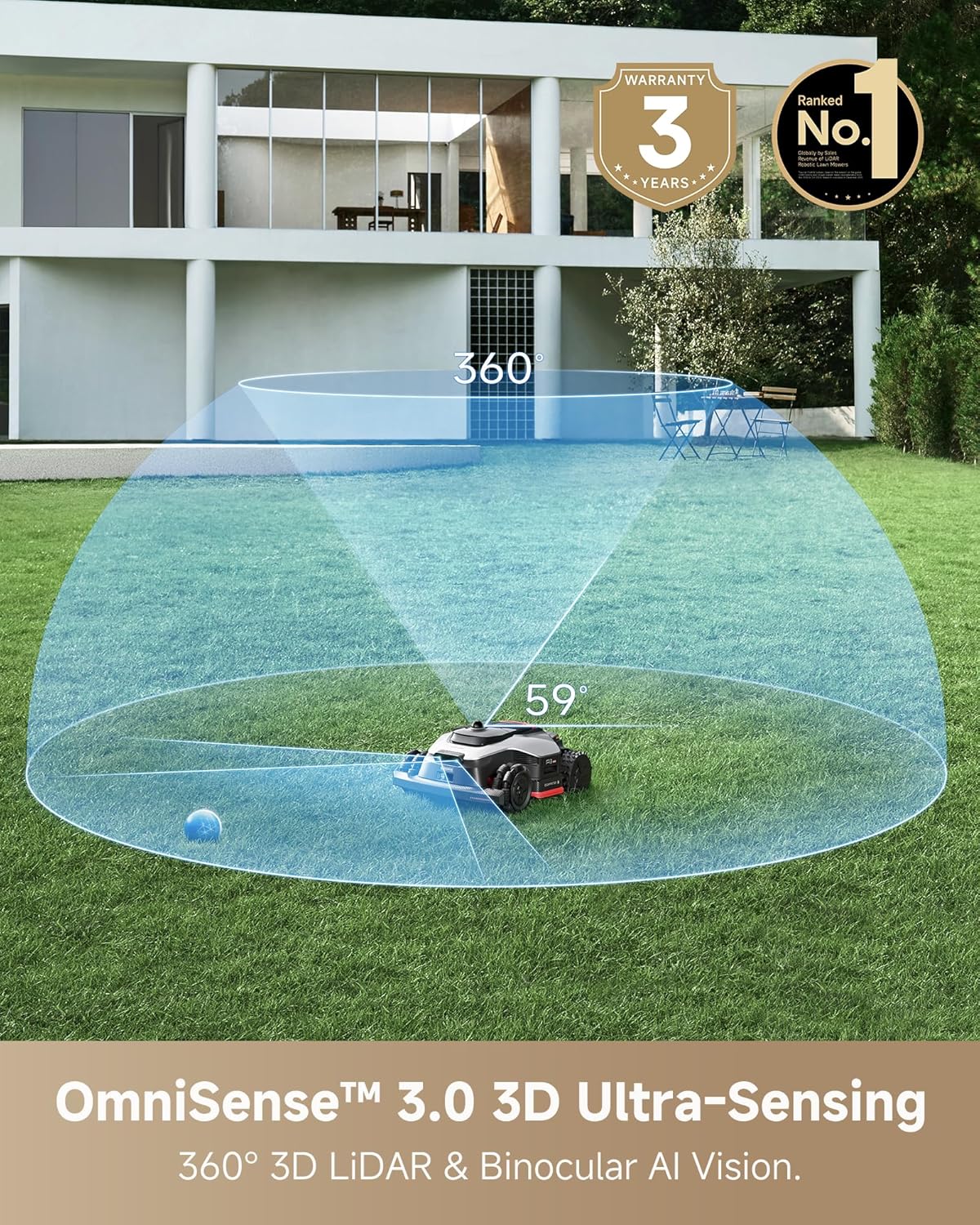 DREAME LiDAR 5000 Robot Lawn Mower A3 AWD Pro Wire Free No RTK, 4WD for 38.7° Slopes, Dual AI Vision Robotic Lawn Mowers,Dual-Disc Cutting 15.8" Width, Smart Zero-Edge, App Control for 1.25 Acre