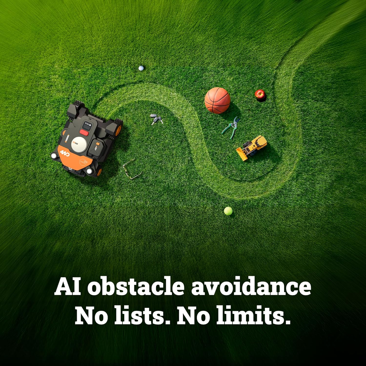 Worx Landroid Vision Cloud 4WD Robot Lawn Mower, No Perimeter Wire Robot Mower for 1/4 Acre, AI Obstacle Avoidance + RTK Cloud Navigation, 84% Slope, Auto Mapping, App Control, Cut-to-Zero, WR341
