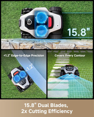 DREAME LiDAR 5000 Robot Lawn Mower A3 AWD Pro Wire Free No RTK, 4WD for 38.7° Slopes, Dual AI Vision Robotic Lawn Mowers,Dual-Disc Cutting 15.8" Width, Smart Zero-Edge, App Control for 1.25 Acre