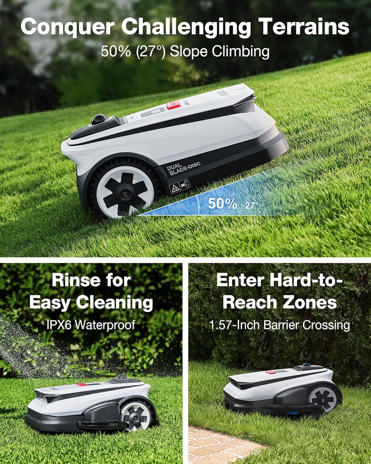 ECOVACS Goat A3000 LiDAR PRO Robotic Lawn Mower for Up to 3/4 Acre, 7500 mAh Battery with 189W Fast Charging, Wire-Free Dual-LiDAR Navigation, Built-in TruEdge Edge Trimmer, Smart App Control